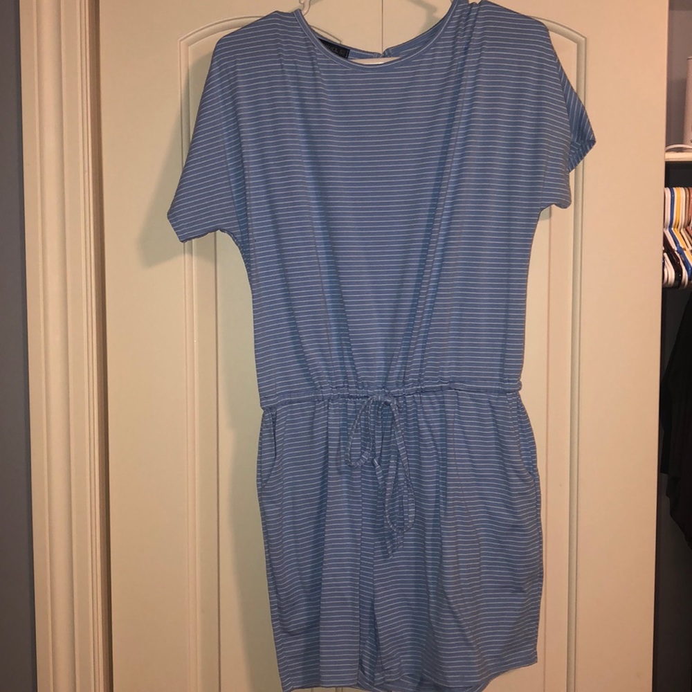 Blue/White Striped Athleisure Romper